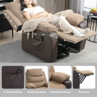 HOMCOM Power Lift Recliner Chair for Elderly, Patchwork Design Oversized Electric Riser and Recliner Armchair for Living Room with Remote Control, USB Port and 2 Side Pockets, Brown(m-7)