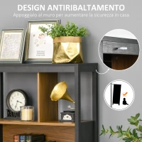 HOMCOM Mobile Libreria  4 Livelli Aperti con Armadietto, in Truciolato e MDF, 76.5x30x150 cm, Marrone e Nero(m-6)