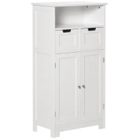 kleankin Armario de Baño con 2 Puertas Estante Ajustable 2 Cajones y Compartimento Abierto Mueble Auxiliar de Almacenaje para Salón Cocina 60x30x108,8 cm Blanco(m-10)
