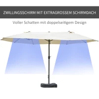 Outsunny Sonnenschirm Gartenschirm Marktschirm Doppelsonnenschirm Terrassenschirm mit Schirmständer Handkurbel Cremeweiß Oval 460 x 270 x 240 cm(m-4)