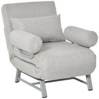 HOMCOM Fauteuil chauffeuse canapé-lit Convertible inclinable 1 Place Grand Confort Coussin lombaires accoudoirs piètement métal Lin Gris Clair(m-10)