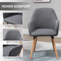HOMCOM Esszimmerstuhl Wohnzimmerstuhl Bürostuhl Polsterstuhl Sessel mit Rückenlehne Anti-Rutsch Leinenstoff Schaumstoff Buchenholz Dunkelgrau+Natur 56 x 60 x 85 cm(m-5)