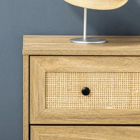 HOMCOM Cómoda con 4 Cajones Cajonera de Madera con Frontales de Ratán Estilo Cannage para Dormitorio 80x35x95 cm Natural(m-7)