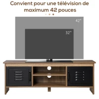 HOMCOM Meuble TV Banc TV 110 cm Design Industriel, avec 2 placards, 2 niches, 2 Passe-Fils, Aspect Bois veinage Portes métal Noir(m-6)