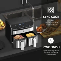 HOMCOM Dual Zone Air Fryer, 10-in-1 8L with Sync Cook & Sync Finish, 60-Minute Timer for Oil Free & Low Fat Cooking, 2400W(m-6)