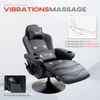 HOMCOM Gamingsessel, Massagefunktion, neigbare Lehne, Fußstütze, bis 120 kg, Stahlrahmen, Kunstleder, Schwarz(m-4)