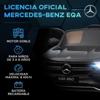 HOMCOM Coche Eléctrico para Niños Mercedes-Benz EQA 12V Control Remoto Música Bocina Velocidad 3-8 km/h  111,5x69x52,5 cm Negro(m-4)