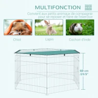 PawHut Parc enclos modulable acier 6 panneaux et 1 porte pour chiens lapins rongeurs petits animaux intérieur extérieur Ø 120 x 60 cm gris métal vert(m-7)