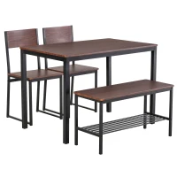 HOMCOM Set Tavolo da Pranzo con 2 Sedie Stile Industriale e Panca 2 Posti in Legno e Metallo per Soggiorno e Cucina Nero e Marrone(m-10)