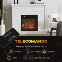 HOMCOM Camino Elettrico 1800W con Effetto Fiamma e Telecomando, in Legno, Metallo e Vetro, 96.5x22x81.7 cm, Bianco(m-6)