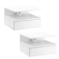 HOMCOM Lot de 2 Tables de Chevet murales - Lot de 2 Tables de Nuit - tiroir Coulissant, Niche, Plateau - Panneaux Particules blanc(m-10)