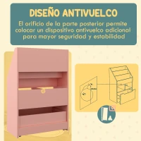 HOMCOM Estantería Infantil de Madera con 3 Compartimentos 2 Cubos y Cajón Móvil con 4 Ruedas 60x29,9x90 cm Rosa(m-5)