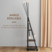 HOMCOM Miroir sur pied rectangulaire miroir de sol roulant avec angle réglable 2 étagères 4 roulettes noir et brun rustique(m-4)