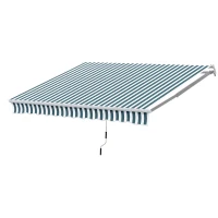 HOMCOM Store Banne Auvent Manuel de Jardin terrasse Store Angle Réglable Aluminium Retractable 4L x 3l m Vert et Blanc(m-10)