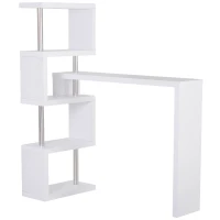 HOMCOM MDF L Shape Work Computer Desk Home-Office Wookstation w/Four-Tier Shelf Modern Display 360° Rotating Space Saver White(m-1)