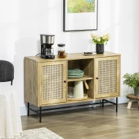 HOMCOM Sideboard Aufbewahrungsschrank Wienergeflecht Wohnzimmerschrank,120 cm x 38 cm x 76,2 cm, Natur(m-2)