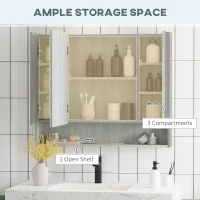 kleankin Bathroom Mirror Cabinet, Wall Mounted Storage Cabinet with Adjustable Shelves, 3 Doors and Cupboards, Grey(m-4)