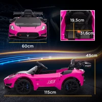 AIYAPLAY Coche Eléctrico para Niños de +3 Años Maserati GT2 con Mando a Distancia Faros LED Bocina Música Ruedas Auxiliares Rosa(m-3)