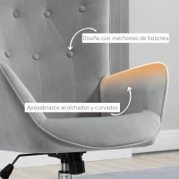 HOMCOM Sillón Individual Tapizado en Terciopelo Sillón con Altura Ajustable Giratorio 360° para 66x73x102,5-111,5cm Gris(m-5)