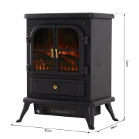 HOMCOM Cheminée électrique poêle style rétro thermostat 900-1800 W minuterie et télécommande noir(m-3)