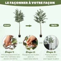 HOMCOM Olivier artificiel 180 cm plante artificielle intérieur, décoration pour maison, bureau, salon, chambre(m-6)