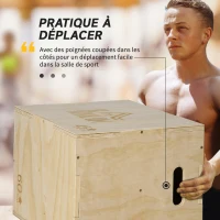 HOMCOM Box jump pliométrie 3 en 1 appareil boîte à saut musculation fitness & entraînement croisé plyobox pour box training 40/45/60 cm en bois(m-5)