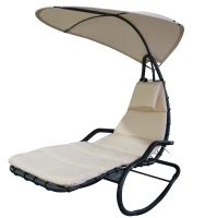 Outsunny Bain de Soleil transat à Bascule Design Contemporain avec Pare-Soleil et Matelas 1,65L x 1,26l x 1,8H m Acier époxy Noir Polyester Beige(m-1)