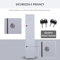 Vinsetto Armadietto 4 Ripiani 2 Porte Chiusura di Sicurezza Ufficio Garage Officina Acciaio Laminato a Freddo 38x46x180cm Grigio(m-5)