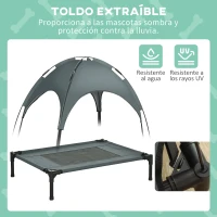 PawHut Cama Elevada para Mascotas Portátil con Toldo Extraíble Tela Transpirable al Aire Libre para Interior y Exterior 76x61x73 cm Gris(m-6)