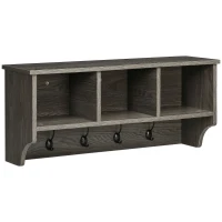 HOMCOM Appendiabiti a Muro Stile Rustico con 4 Ganci e Vani in Legno e Metallo, 80x24x35.5cm, Grigio(m-10)