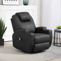 HOMCOM Relaxsessel mit Massagefunktion, neigbare Lehne, drehbar, bis 150 kg, Kunstleder, Schwarz(m-2)