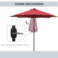 Outsunny 2.7m Patio Garden Umbrella Outdoor Parasol with Tilt Crank and 24 LEDs Lights (Red)(m-5)
