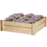 Outsunny Huerto Urbano de Madera Cuadrada 90x90x28 cm con 9 Compartimentos Extraíbles Arriate de Jardín para Cultivos Plantas Flores Natural(m-10)
