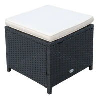 Outsunny Ensemble salon de jardin encastrable 10 places 6 fauteuils monoblocs 4 tabourets coussins déhoussables crème table plateau verre trempé résine tressée 4 fils noire(m-7)