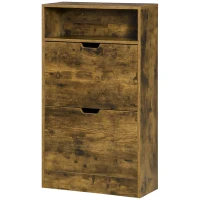 HOMCOM Shoe Cabinet with 2 Flip Doors, Slim 2-Drawer Shoe Cupboard with Adjustable Divider and Open Compartment for 12 Pairs of Shoes, Entryway Storage Unit, Rustic Brown(m-11)