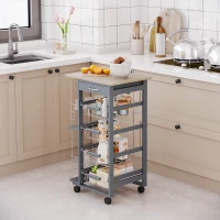 HOMCOM Rolling Kitchen Cart, Utility Storage Cart with 4 Basket Drawers & Side Racks, Wheels for Dining Room, Grey(m-13)