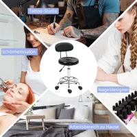 HOMCOM Rollhocker, Drehbarer und verstellbarer Hocker mit Rückenlehne, Kunstlederbezug, Fußstütze, für Frisiertische, Schwarz(m-8)