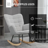 HOMCOM Silla Mecedora de Borreguito Sillón Balancín Oscilante 40° con Patas de Madera de Haya Carga 120 kg 71x98x101 cm Gris(m-6)
