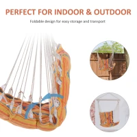 Outsunny Outdoor Hanging Rope Chair with Soft Padded Seat & Backrest, Garden Hammock Chair with Wooden Support Bar Cotton Cloth, Portable Garden Chair for Patio & Tree, Orange(m-6)