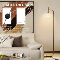 HOMCOM Lampada da Terra Moderna con Paralume in Vetro e Interruttore a Pedale per Lampadine E27, Oro(m-5)