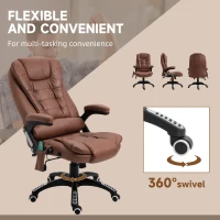 Vinsetto Massage Recliner Chair Heated Office Chair with Six Massage Points Microfiber Cloth 360° Swivel Wheels Brown(m-8)