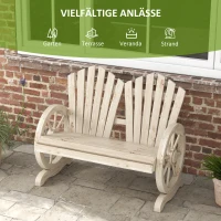 Outsunny Gartenbank, Wagenrad-Design, für 2 Personen, Naturholz(m-7)