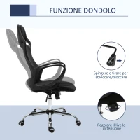 Vinsetto Sedia da Ufficio Ergonomica con Funzione Dondolio Basculante, Schienale con Rete Traspirante, Regolabile e con Ruote Girevoli, 73x63x117-126.5 cm(m-5)