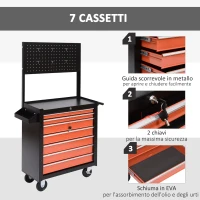HOMCOM Carrello Porta Utensili Attrezzi Attrezzatura con Cassettiera 61.5 x 33 x 76cm Nero e Arancione(m-5)