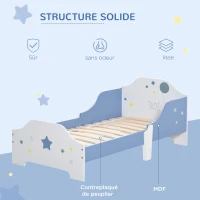 HOMCOM Lit pour enfants de 3 à 6 ans design étoiles sommier à lattes inclus chambre moderne 143 x 74 x 59 cm bleu blanc(m-5)