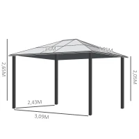 Outsunny Pavillon mit Polycarbonatdach, Vorhänge mit Fliegennetz, Alugestell, braun+beige, 3,6 x 3 x 2,6 m(m-3)