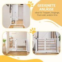 PawHut Absperrgitter Hunde Türschutzgitter Schutzgitter aus Holz Freistehendes Hundegitter mit Tür Hundeabsperrgitter Konfigurationsgitter für Kamin & Ofen Weiß 113-166 x 36 x 71 cm(m-5)