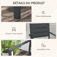 Outsunny Ensemble de 4 chaises de jardin empilables en aluminium et textilène avec accoudoirs, lot de 4 pièces pour extérieur(m-6)