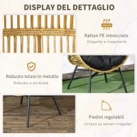 Outsunny Poltrona da Giardino a Uovo con Poggiatesta e Cuscini per Seduta, in Rattan e Acciaio, 89x75x143 cm(m-7)