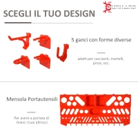 DURHAND 54PZ Contenitore Portautensile con 50 Ganci, Montaggio a Muro, PP, Rosso Grigo, 95.5x23x53.5cm(m-4)